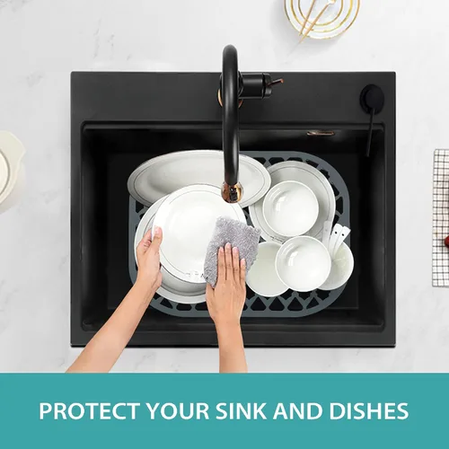 Vista 6 de Protectores de fregadero para fregadero de cocina, accesorio para fregadero de cocina, alfombrillas de silicona para colador de acero inoxidable