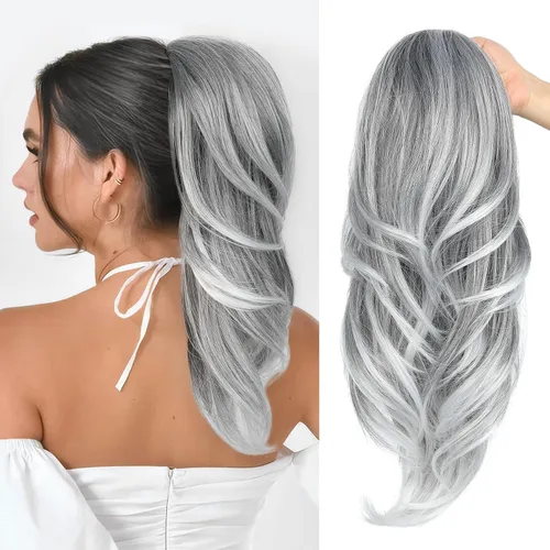 Vista 13 de SEIKEA Extensión versátil de cola de caballo con cordón, 18 pulgadas de largo, ondulado, con clip de varias capas, extensiones de cabello de cola