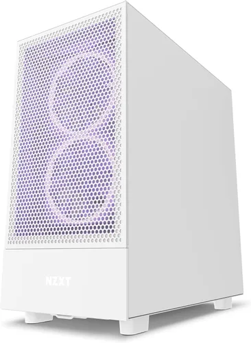 Vista 8 de NZXT H5 Flow Estuche compacto ATX para juegos de PC, torre media, alto flujo de aire, panel frontal perforado, panel lateral de vidrio templado