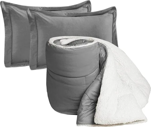 Vista 18 de Elegant Comfort Juego de edredón sherpa ultra afelpado de 2 piezas, color sólido y reverso esponjoso, apto para todas las estaciones, peso pesado