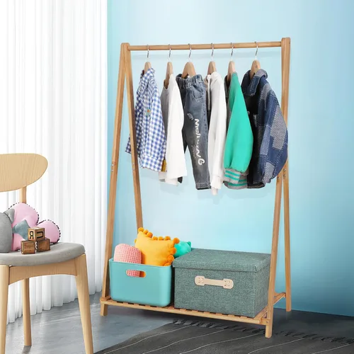 Vista 7 de Jotsport Perchero Pequeño para Ropa Infantil, Almacenamiento de Disfraces para Sala de Juegos, Dormitorio de Niños Pequeños, Perchero de Bambú