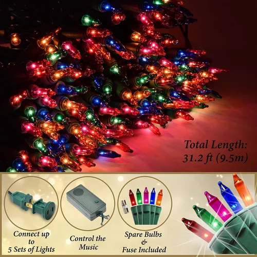 Vista 3 de Holiday Essence 140 luces musicales de Navidad multicolor, 25 canciones, 8 funciones, 31.2 pies de longitud Varios