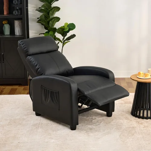 Vista 7 de Silla reclinable de cuero para sala de estar, sofá individual moderno ajustable para cine en casa con respaldo ajustable y reposabrazos acolchados