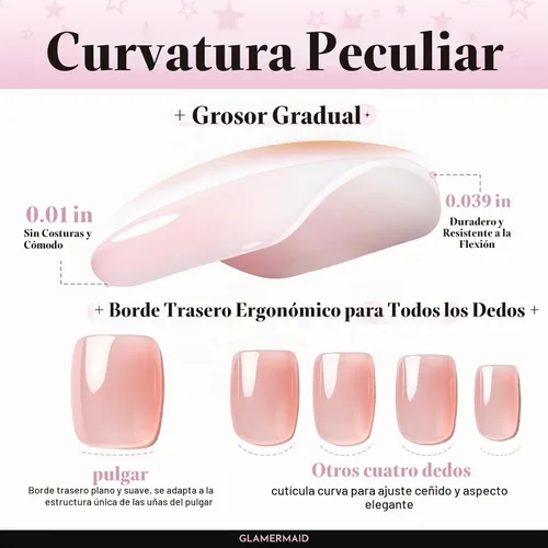 Vista 5 de GLAMERMAID - Uñas postizas cortas a presión con perlas blancas, uñas Perla Angélica