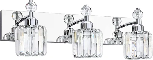 Vista 44 de PRESDE Aplique de pared de cristal único, lámpara de tocador cromada moderna, lámpara de pared de 1 luz para baño, dormitorio, pasillo