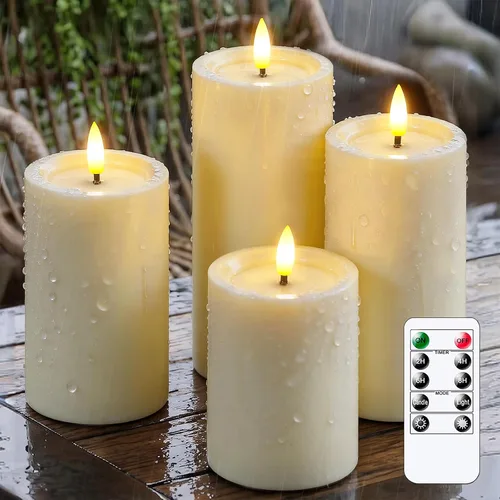 Vista 7 de Velas impermeables parpadeantes con temporizador automático, velas sin llama de plástico blanco con grasa para velas, 3" x 4" 5" 6" 7" Velas LED