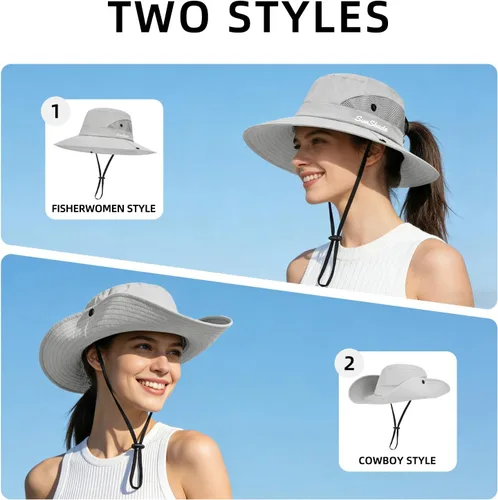 Vista 28 de Rosoz Sombreros de cola de caballo para mujer, protección UV, ala ancha 1 paquete-negro
