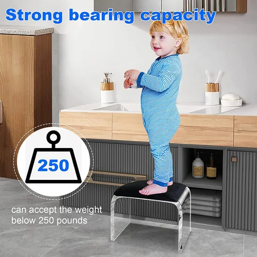 Vista 3 de QQXX Taburete de acrílico con asiento acolchado de terciopelo, mesita de noche de acrílico transparente, mesa auxiliar cuadrada, taburete moderno