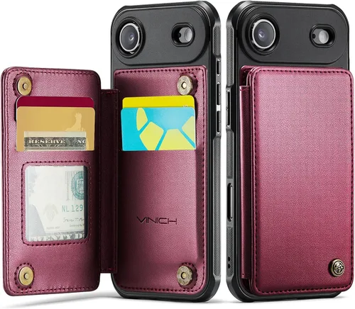 Vista 91 de Vinich for iPhone XR Wallet Case with Card Holder, Black RFID Blocking Credit Slots, Kickstand, Shockproof Flip Phone Cover, PU Leather, Double