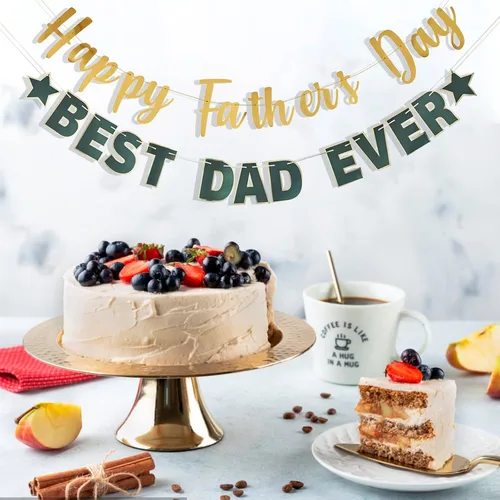 Vista 5 de Pancarta dorada con texto en inglés «Happy Father's Day» para el Día del Padre, decoración de fiesta del padre, guirnalda de fondo para el día