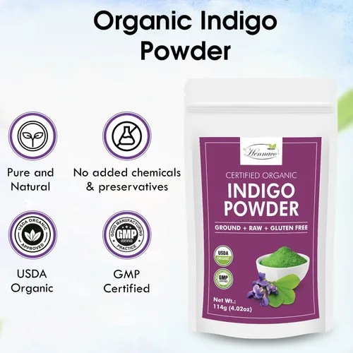 Vista 2 de Polvo índigo orgánico Tinte en polvo índigo Ideal para cabello negro y oscuro USDA Organic Polvo índigo para cabello Polvo orgánico