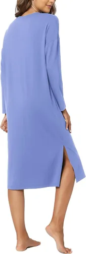 Vista 2 de LazyCozy Camisón de bambú para mujer, de manga larga, cómodo, para invierno, para dormir