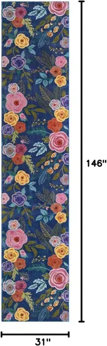 Vista 2 de Unique Loom Blossom Collection - Alfombra Ashley (2' 7" x 12' 2", alfombra de pasillo, azul/oliva)
