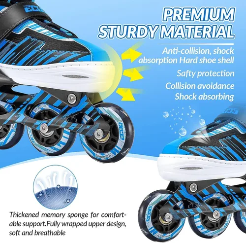 Vista 6 de Patines en línea ajustables para niños y niñas de 5-8 y 8-12 años con ruedas iluminadas, patines para niños de 4-12 años, patines para adolescentes