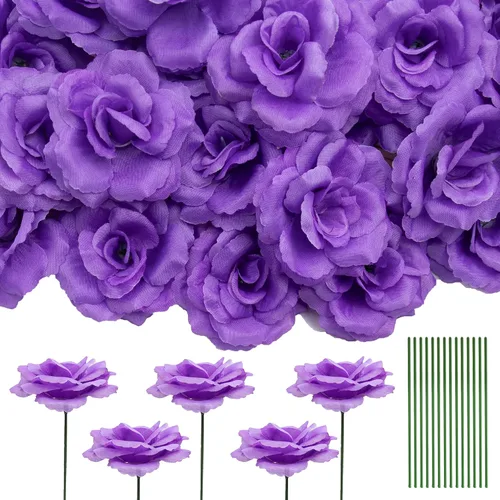 Vista 9 de Eternal Blossom 50 piezas de rosas negras artificiales, flor artificial con tallo, ramo de rosas para decoración, 3 pulgadas de flor falsa de seda