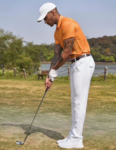 Vista 3 de Derminpro Polo de golf de manga corta con cuello elástico para hombre, de secado rápido