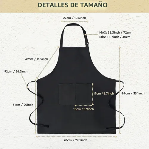 Vista 5 de Water & Oil Proof Cooking Chef Apron Wash-Free for 2 Pockets Men and Women