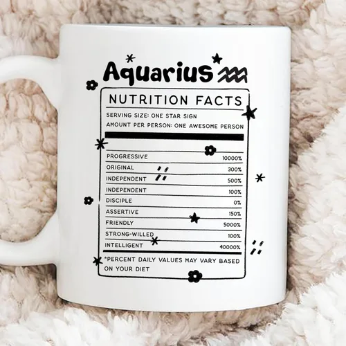 Vista 4 de Gossby Aquarius Nutrition Fact Taza de café – Regalo del signo del zodiaco para mujeres, cumpleaños, regalo de astrología de Navidad para mujeres