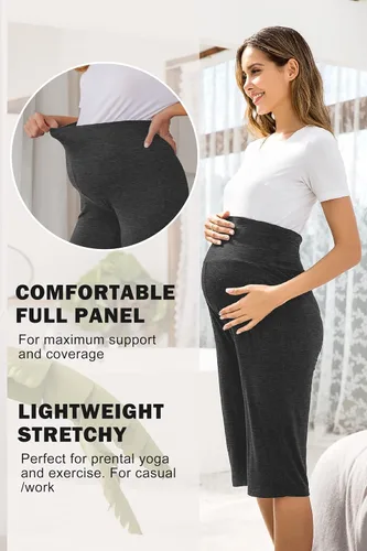Vista 2 de Ekouaer Pantalones cortos de maternidad para mujer, pantalones capri de maternidad, pantalones cortos de yoga, pantalones cortos para embarazo