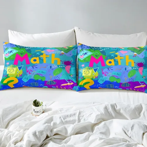Vista 4 de Juego de ropa de cama ajustable con fórmula informática para niños y niños, diseño de geometría de acuarela, números, fórmula matemática, juego