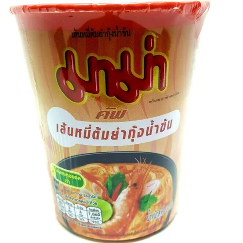 Vista 4 de Paquete de 3 tazas de fideos de arroz con fideos y camarones cremosos sabor Tom Yum de cocción rápida, taza de fideos instantáneos tailandeses