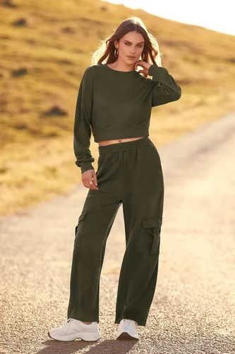 Vista 5 de PRETTYGARDEN Conjunto de 2 piezas de otoño para mujer, sudadera de manga larga, pantalones cargo de pierna ancha con bolsillos