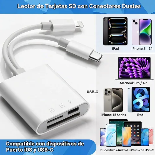 Vista 4 de Lector de Tarjetas SD para iPhone iPad, Visor de Tarjetas SD para Cámara de Sendero Digital con Ranura Dual para MicroSD/SD, Conectar y Usar, Carga
