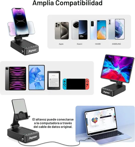 Vista 5 de Regalos para hombres y mujeres, soporte para teléfono con altavoz Bluetooth y función de carga, ángulo rotatorio de 360° ajustable, soporte