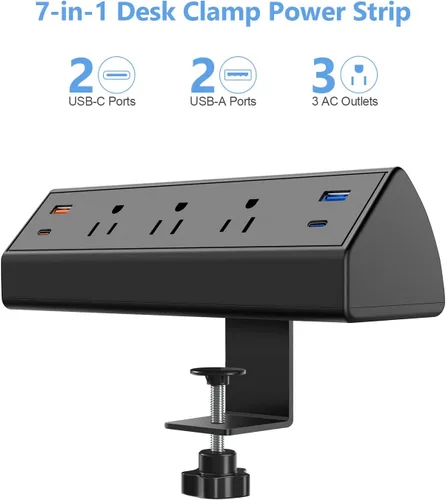 Vista 3 de Regleta de alimentación con abrazadera de escritorio con USB C, estación de carga rápida de 65 W para iPhone 14 Pro Max, iPad, MacBook Air, fuente