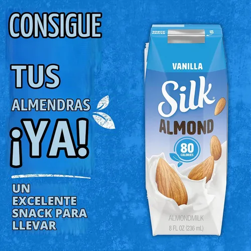 Vista 6 de Silk Leche de almendras estable individual, vainilla, sin lácteos, vegana, sin OMG, proyecto verificado, 8 onzas líquidas (paquete de 18)
