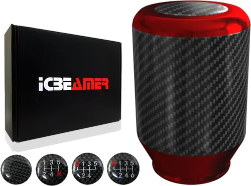 Vista 13 de ICBEAMER Drifting JDM Styles - Perilla de palanca de cambios manual de aluminio con fibra de carbono real (5 y 6 velocidades)