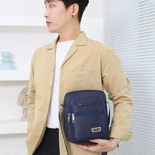 Vista 7 de Bolso bandolera de lona para hombre, bolso bandolera para hombre, bolso cruzado para hombre, bolso de hombro negro
