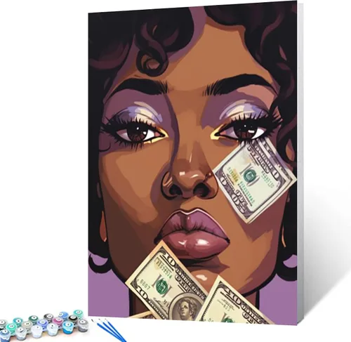 Vista 39 de Pintura por Números Afroamericana DIY Pintura Acrílica Kit de Pintura por Números para Niños Adultos Principiantes Chica Negra de Moda DIY Pintura