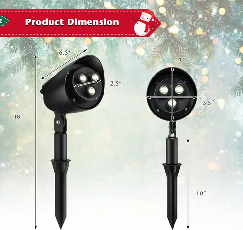 Vista 7 de Goplus Proyector de luces de Navidad al aire libre, lámpara de proyección LED de Papá Noel en trineo con ángulo ajustable de 65°, estaca de césped