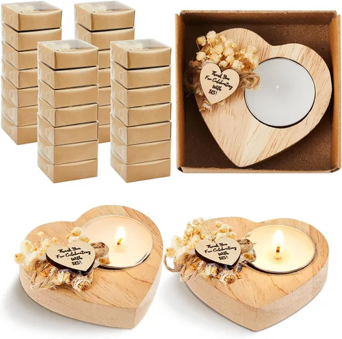 Vista 8 de 12 velas de boda con forma de corazón de madera rústica, regalos de agradecimiento para aniversario de invitados, decoración de fiesta de compromiso