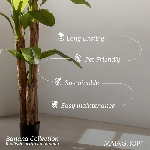 Vista 2 de Maia Shop - Árbol de plátano artificial, 4 pies, maceta negra incluida Banana