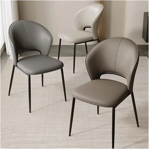Vista 5 de sillas de comedor - Sillas de comedor tapizadas de mediados de siglo, modernas, sin brazos, de piel sintética, laterales con respaldo, cocina Beige