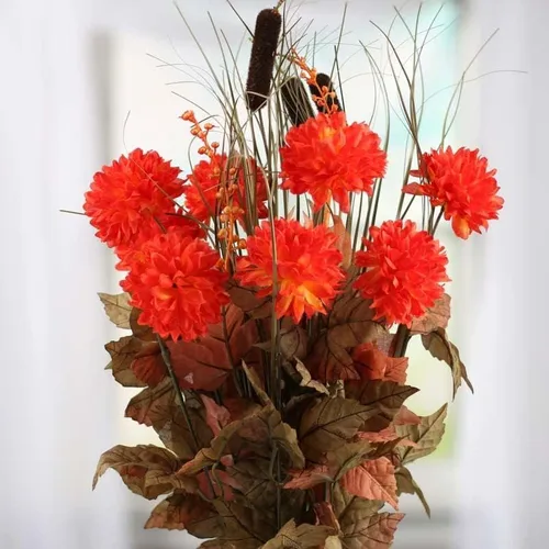 Vista 2 de Factory Direct Craft Arbusto artificial de color naranja ardiente para mamá y cola de espadaña para arreglos florales artificiales de otoño, centros