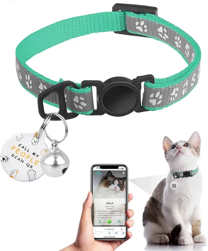 Vista 17 de Collar de Gato con Liberación de Seguridad con Etiqueta de Nombre de Código QR, Collares Reflectantes para Gatitos con Cascabel, Etiqueta