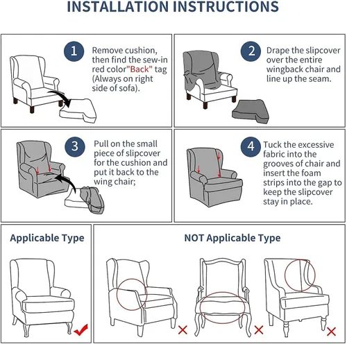 Vista 77 de Eco-Ancheng Funda para silla Wingback, 2 piezas, respaldo de ala, fundas de elastano para sillón con respaldo de ala, fundas para sillón con parte