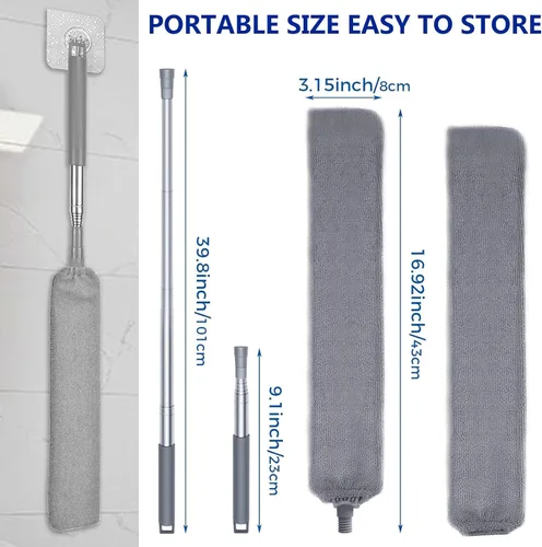 Vista 7 de Limpiador de polvo de microfibra, artefacto de limpieza de polvo de huecos con poste de extensión y cabezal flexible, plumeros extensibles lavables