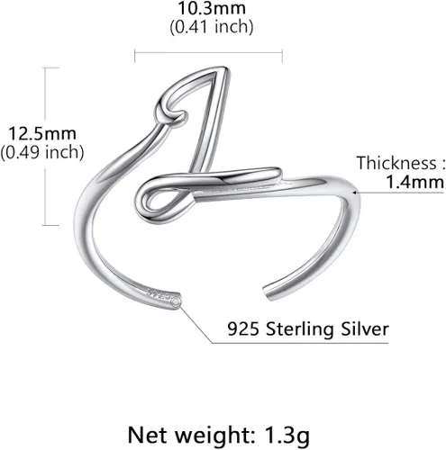 Vista 5 de SILVERCUTE S925 Initial Rings, Adjustable Size 6-12 Statement Alphabet Letter A-Z Jewelry Personalized Twisted Initials Rings Sterling Silver