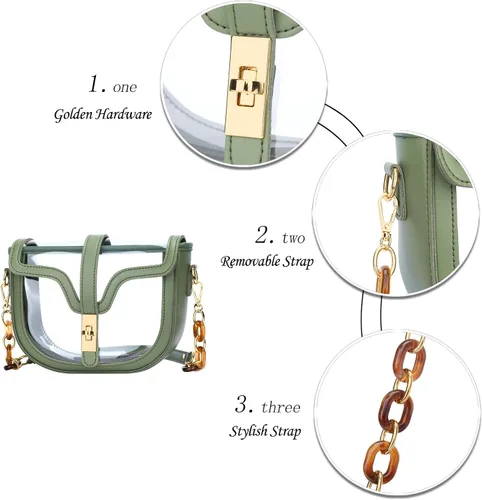 Vista 6 de KKXIU Bolso cruzado transparente para mujer, de piel vegana, aprobado para estadios, para concierto, al hombro, deportivo, bolso transparente