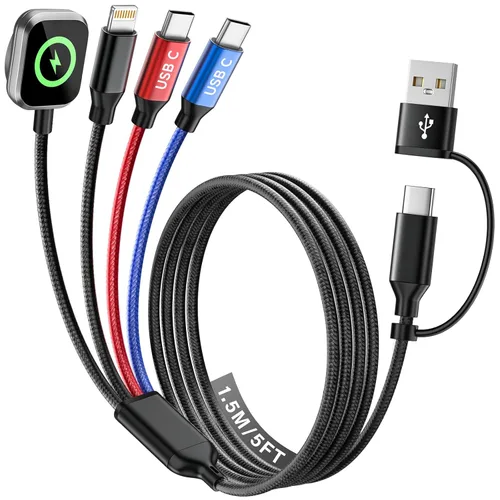 Vista 9 de Cruise Essentials Cable de Carga 4 en 2 para Cargador Apple iWatch/iPhone 17/Lightning/Micro, Cable Cord de Carga Múltiple de Viaje Compatible