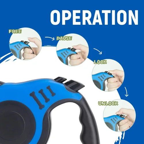 Vista 4 de Correa para mascotas de 10 pies retráctil para perro, cinta telescópica automática para perros, duradera y cómoda, con mango antideslizante