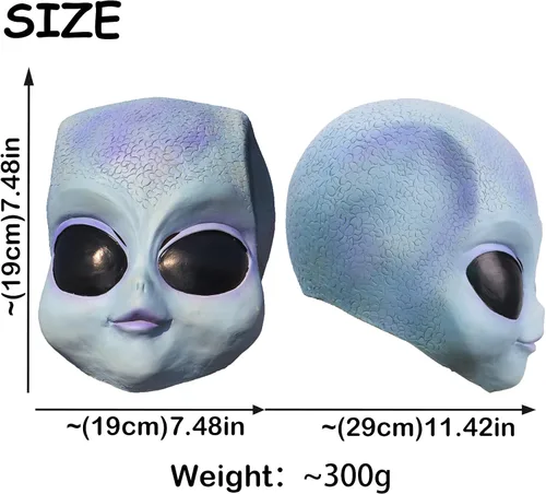 Vista 4 de ifkoo Máscara realista de látex para bebé alienígena, disfraz de Halloween para adultos, color azul (Alien)