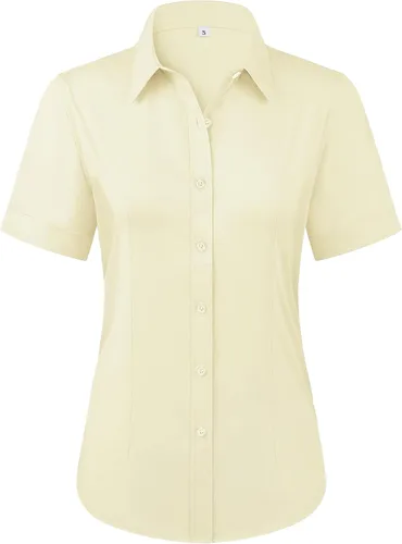 Vista 20 de Siliteelon - Camisas de vestir con protección contra manchas, sin arrugas, de manga corta, color liso, con botones, para mujer