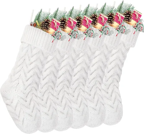 Vista 12 de Calcetines de Navidad, tejidos, únicos, color blanco, borgoña y marfil.