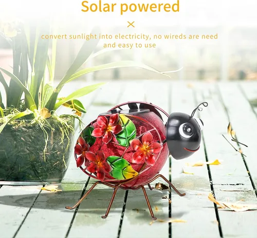 Vista 7 de MUMTOP Lámpara Solar, Luces LED Solares Impermeables al Aire Libre, Decorativas, Soporte de Mesa en Forma de Mariquita, para Decoración de Patio