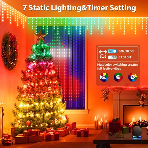 Vista 3 de AHAWILL - Luces de carámbano para exteriores, luces de Navidad al aire libre de 33 pies con 255 LED regulables, IP65 impermeables, luces de cadena